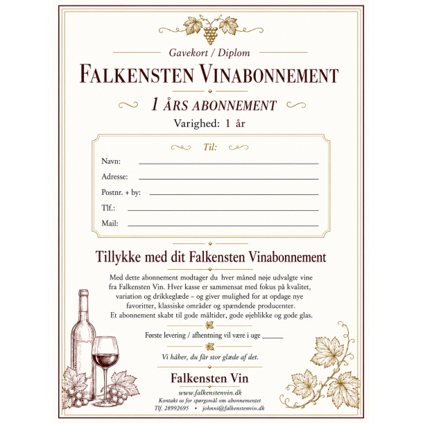 Falkensten Vinabonnement � 6 flasker i 12 m�neder