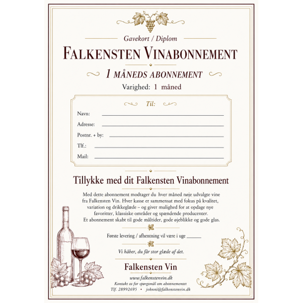Falkensten Vinabonnement � 6 flasker 1 m�ned 
