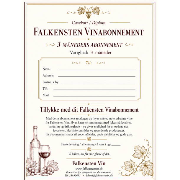 Falkensten Vinabonnement � 6 flasker i 3 m�neder