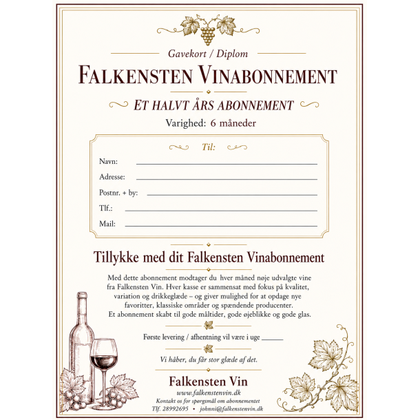 Falkensten Vinabonnement � 6 flasker i 6 m�neder