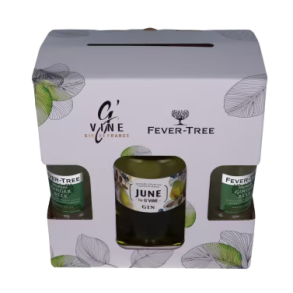 JUNE PEAR SHARE THE SPIRIT GIFTBOX 37,5% June Pear, Fever Tree Ginger Beer Maison Villevert gavekasse